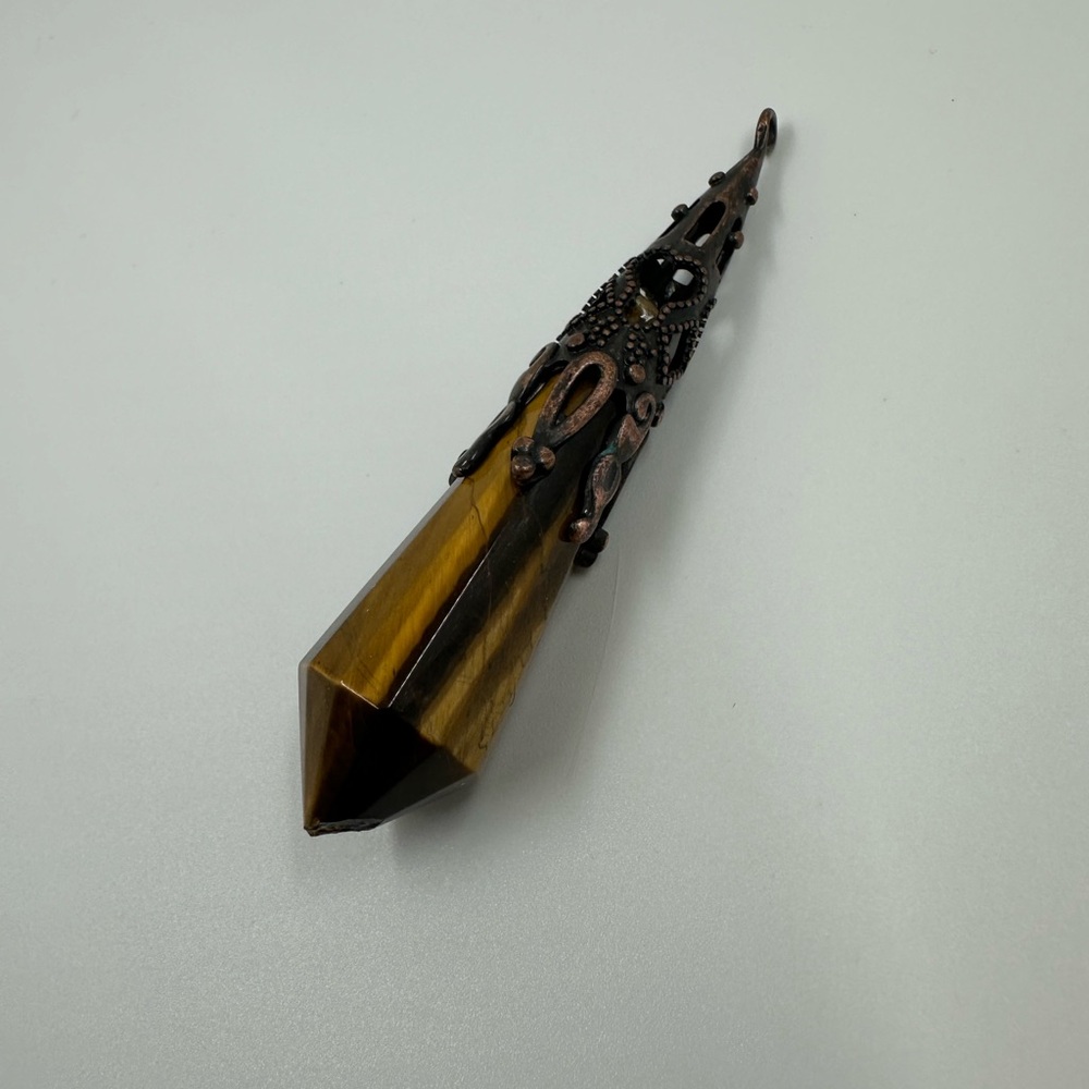 Vintage Tigers Eye w Filagree Copper Setting Pendant or Pendulum
